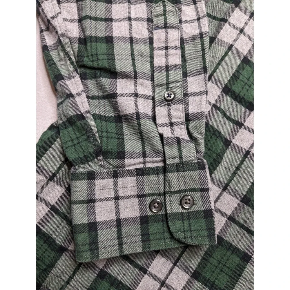 BANANA REPUBLIC Men Large Green Gray Plaid Cotton FLANNEL‎ Shirt